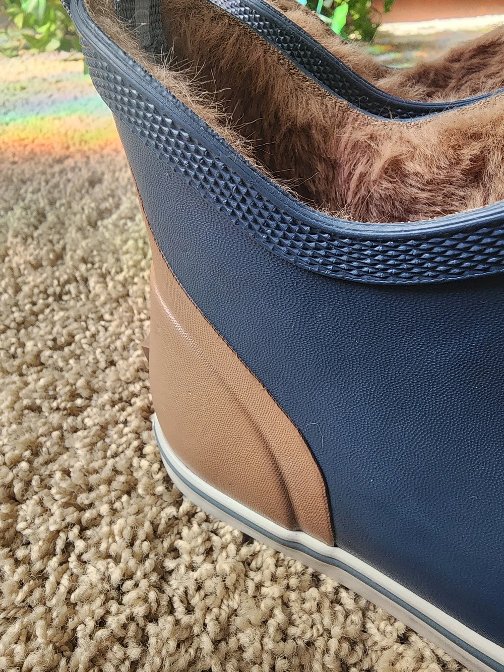 Xtratuf Navy Faux Fur Lined Waterproof Pull-On Boots With Tan Accents - Picture 9 of 11